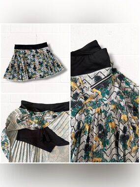 GG Blue tiger tropical print pleated tennis skirt skort, size large